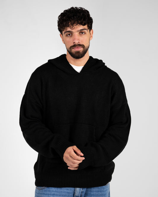 Black Knitted Oversized Hoodie