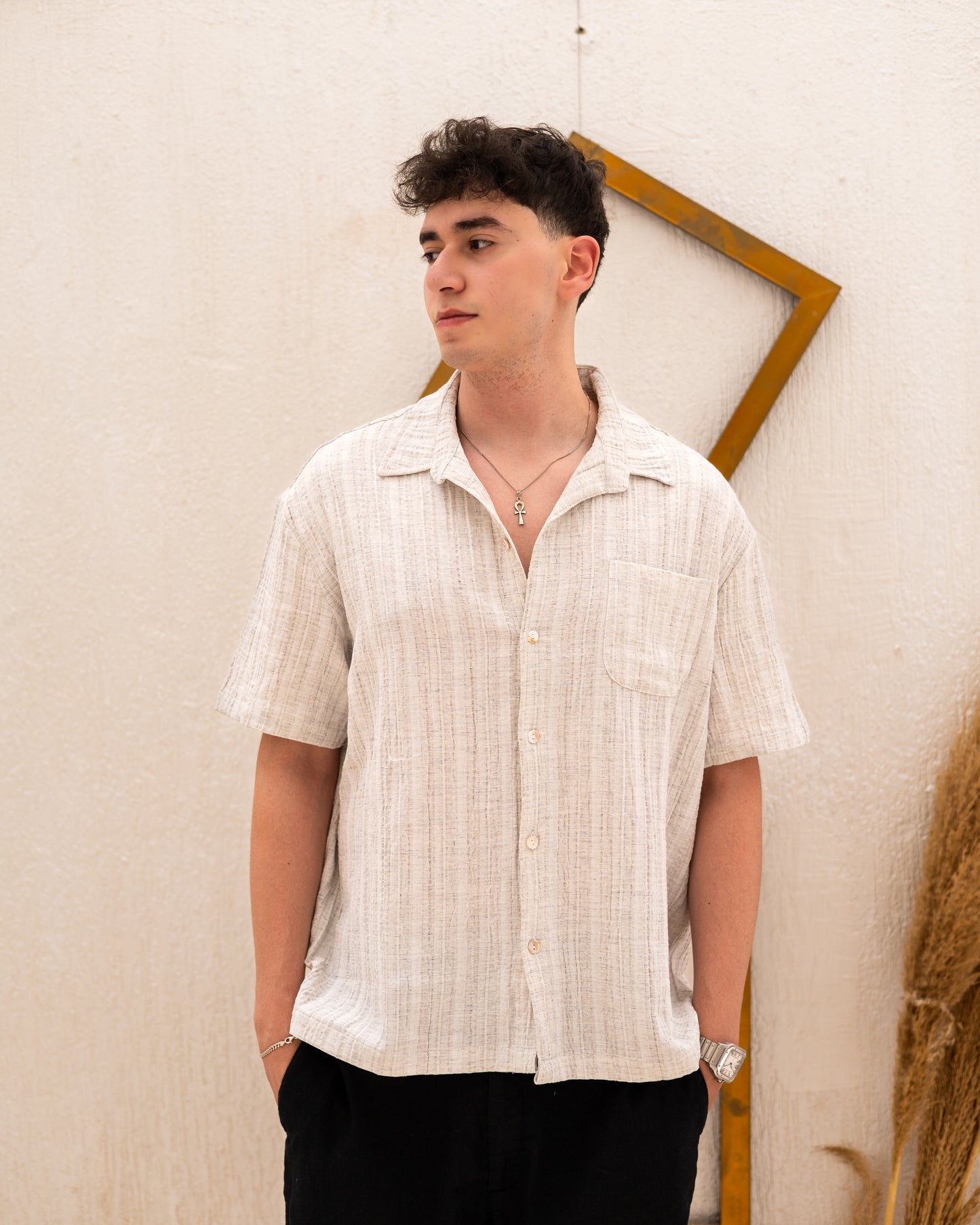 Textured Short Sleeve Linen Shirt Original
