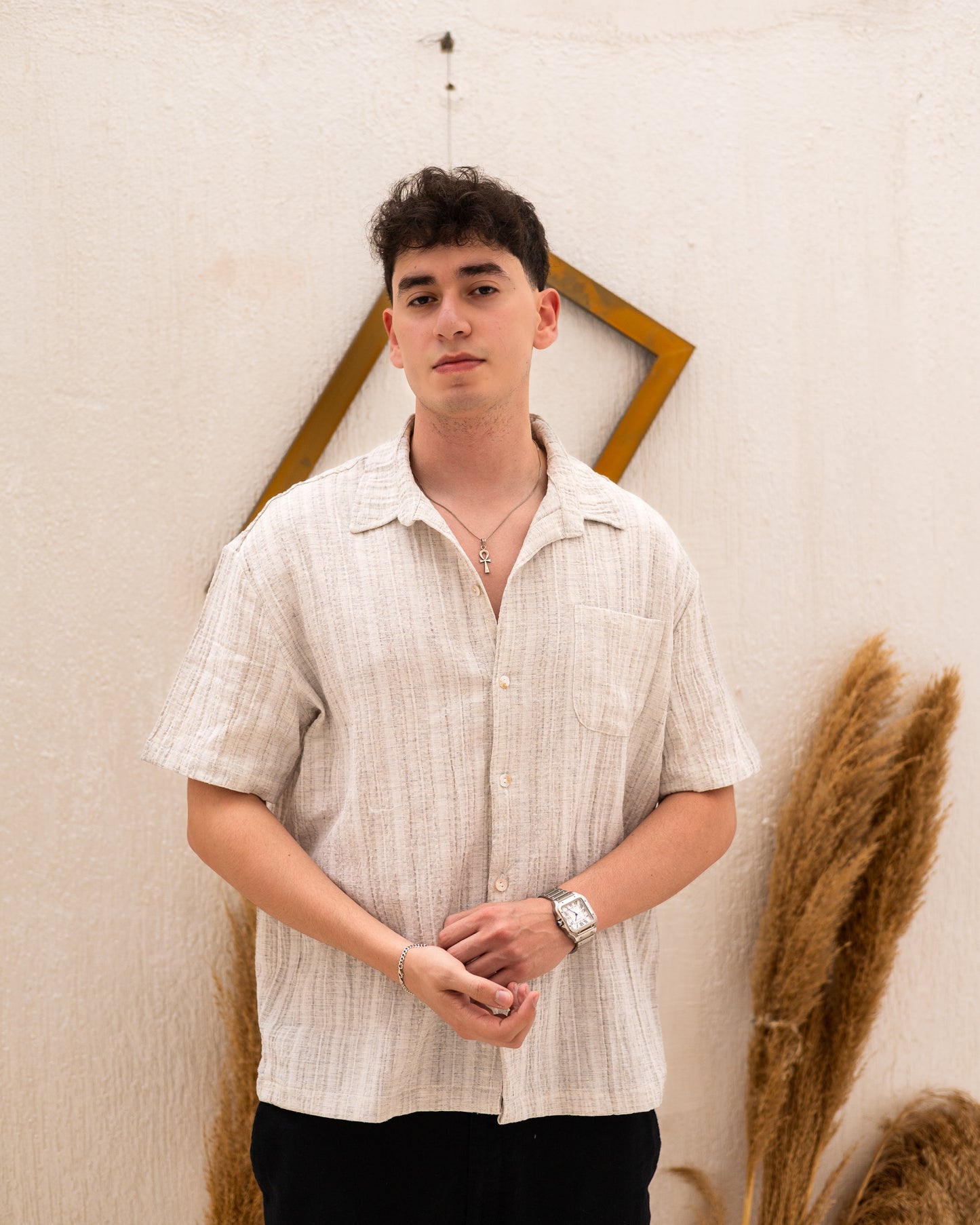 Textured Short Sleeve Linen Shirt Original