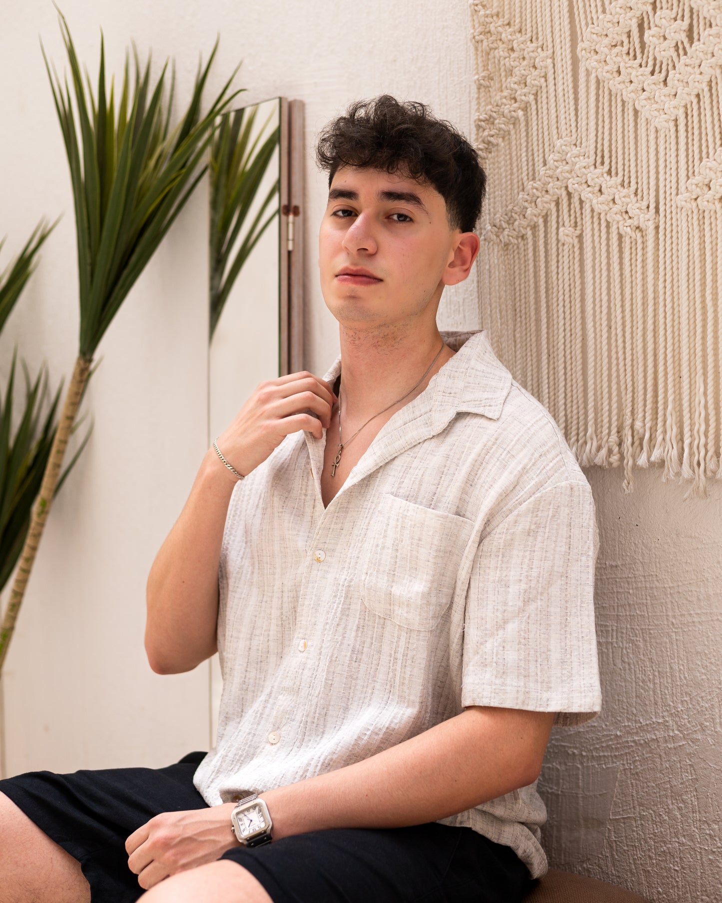 Textured Short Sleeve Linen Shirt Original