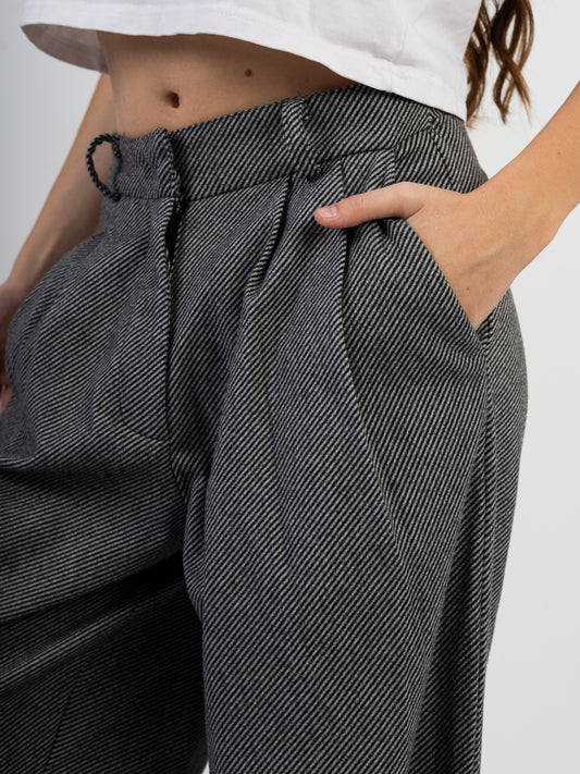 Adjustable Waist Wide Leg Wool Pants