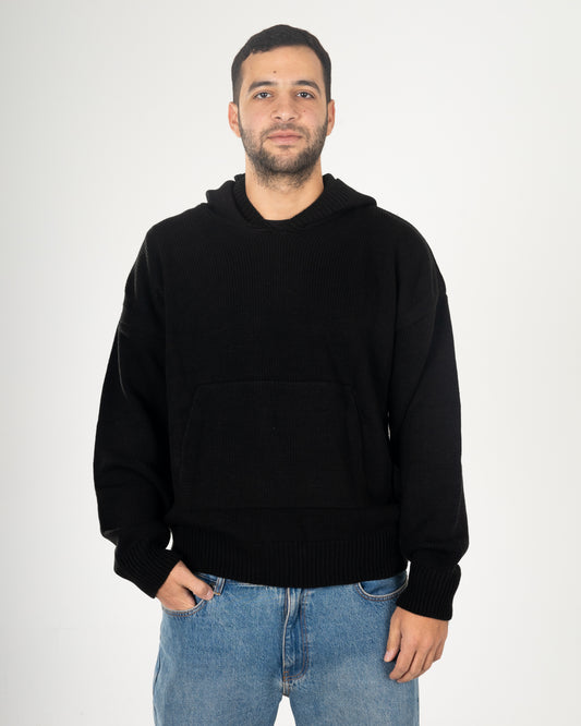 Black Knitted Oversized Hoodie