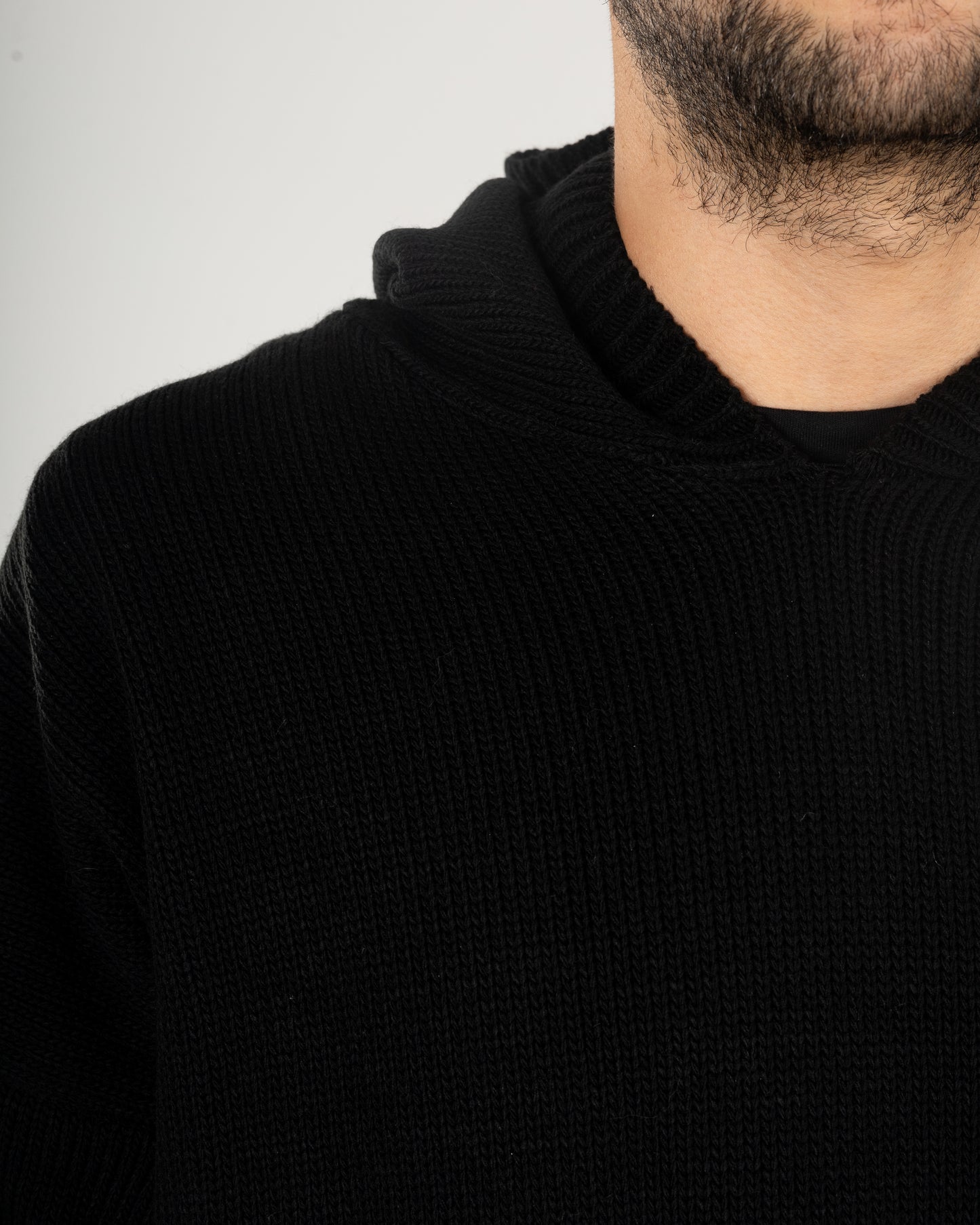 Black Knitted Oversized Hoodie