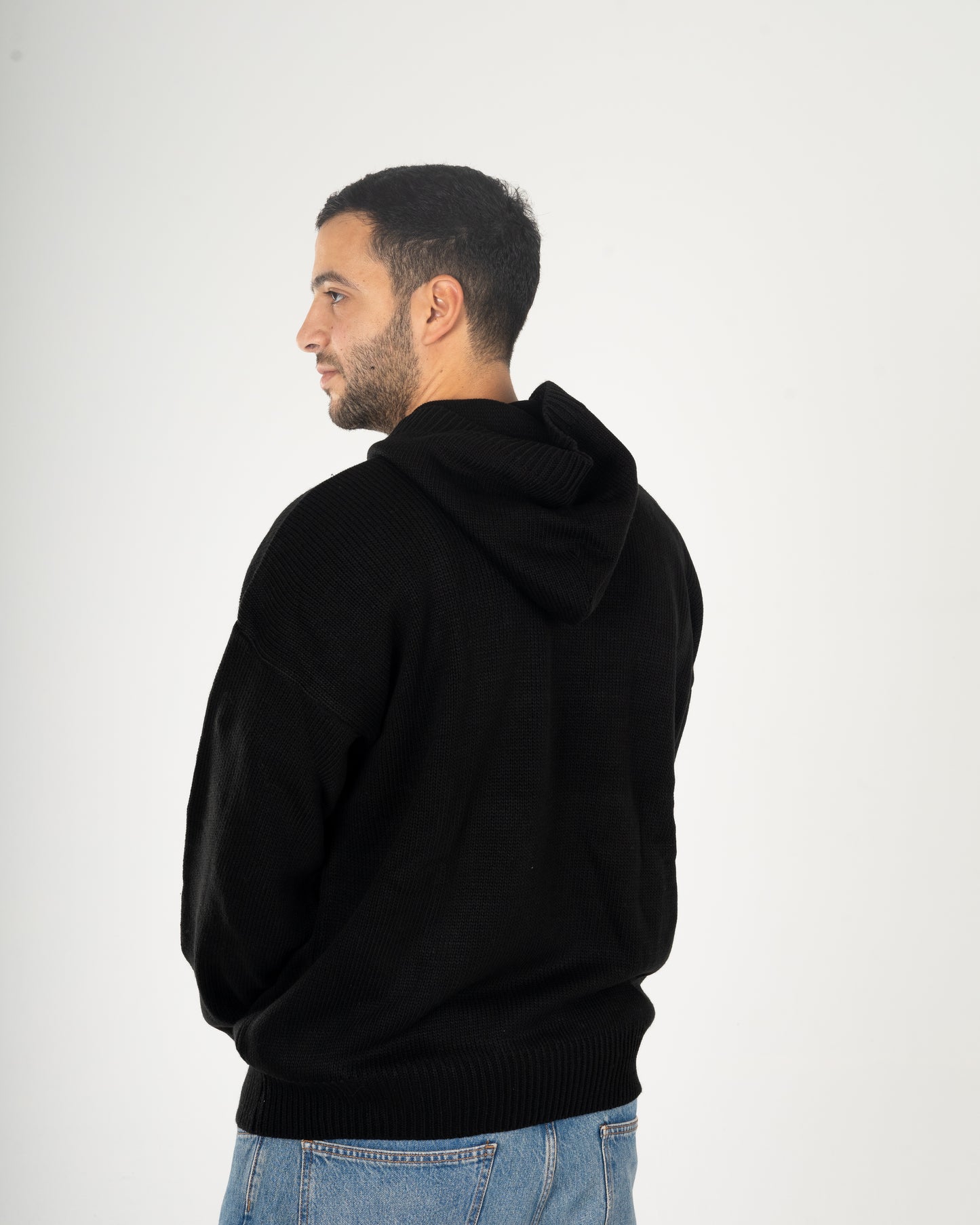 Black Knitted Oversized Hoodie