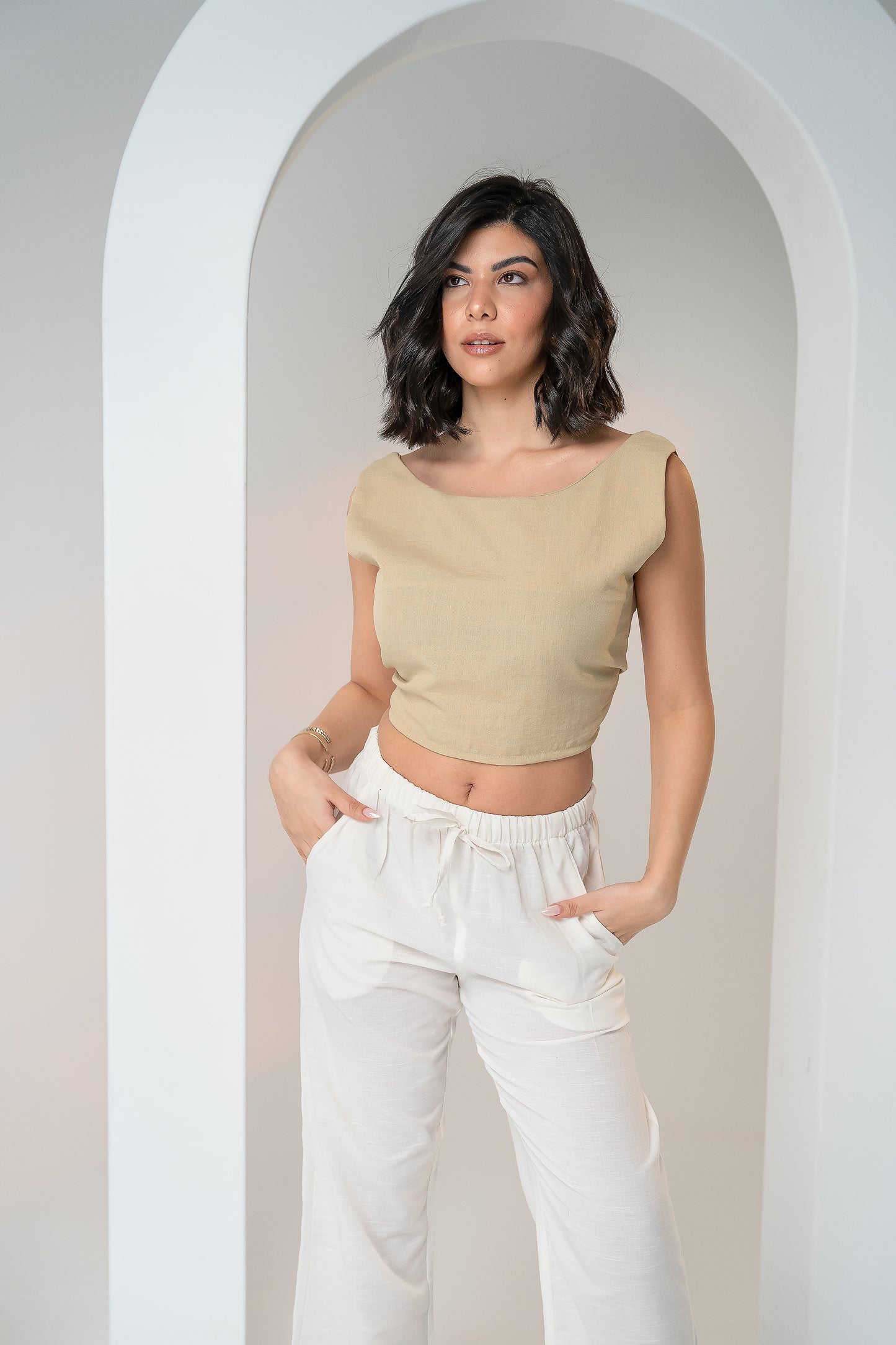 Linen Cropped Top Sand