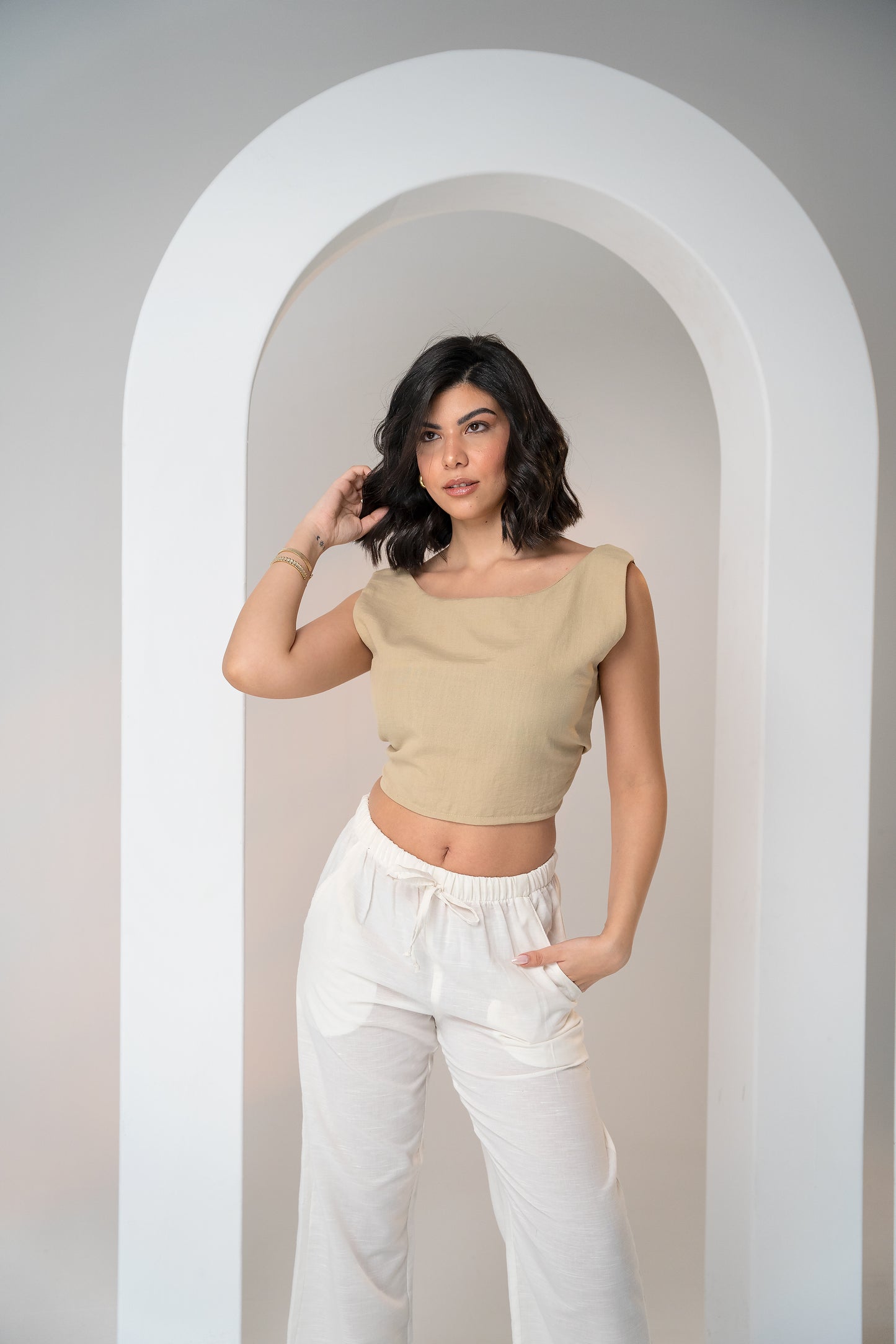 Linen Cropped Top Sand