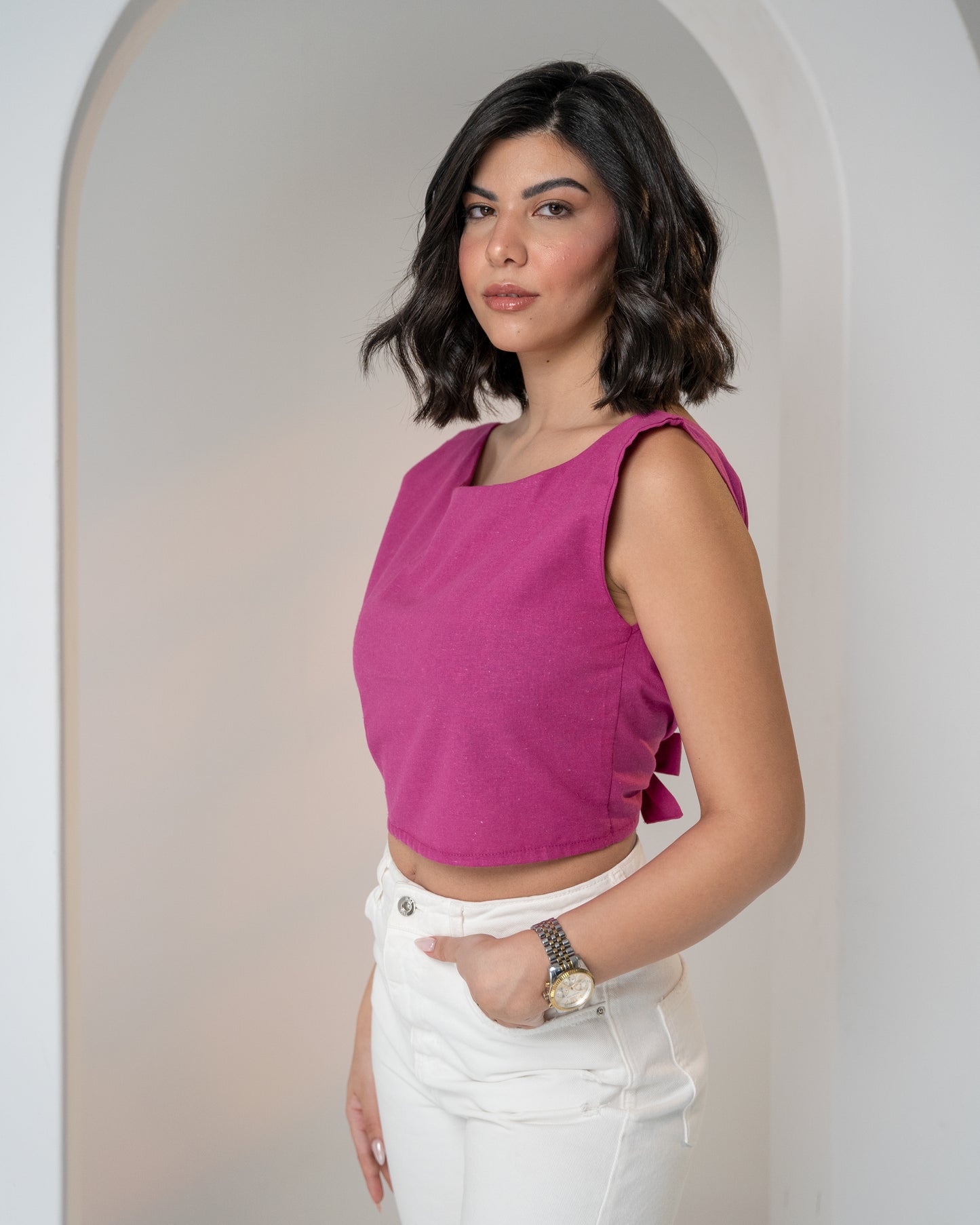 Linen Cropped Top Purple