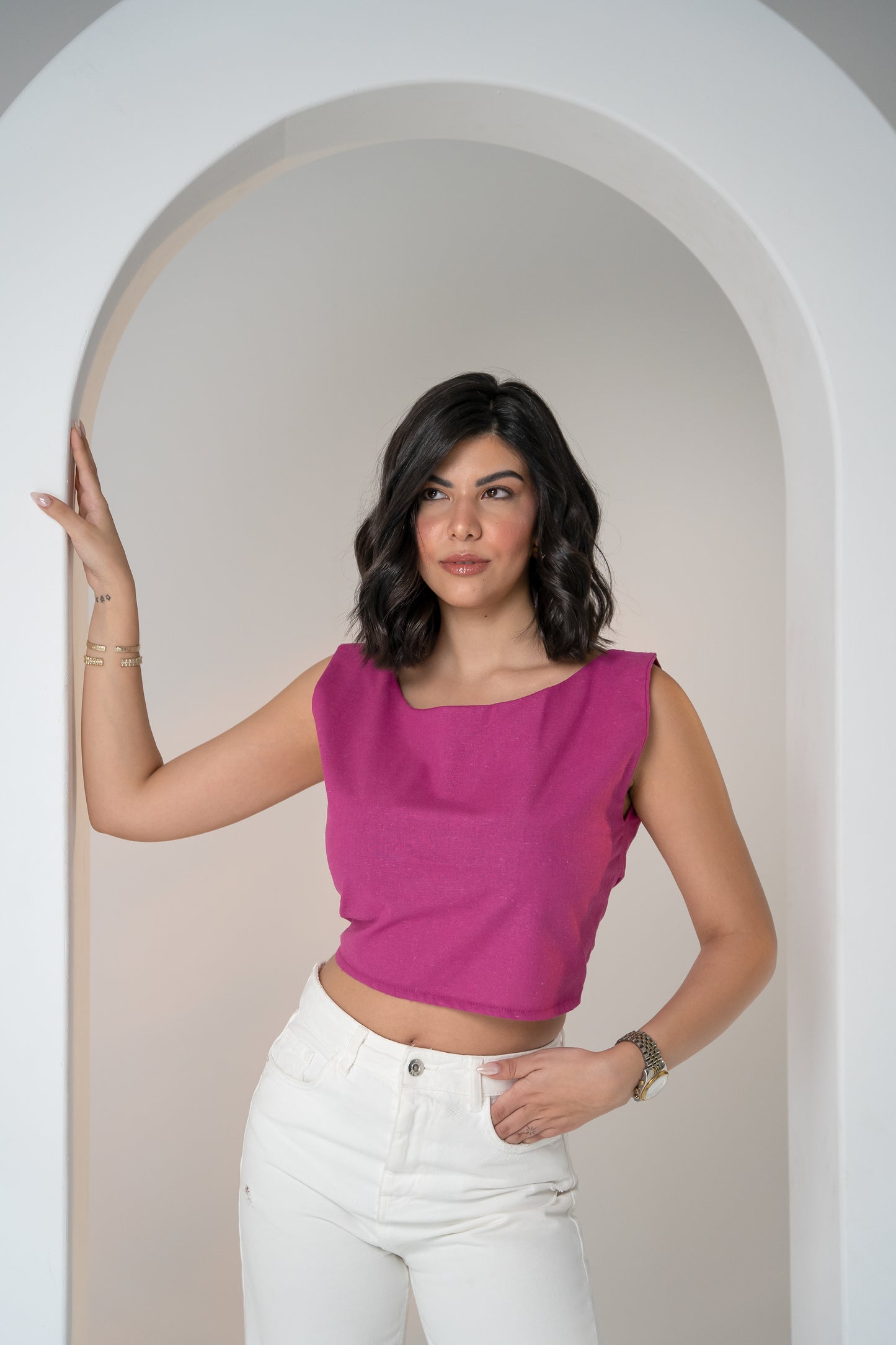 Linen Cropped Top Purple