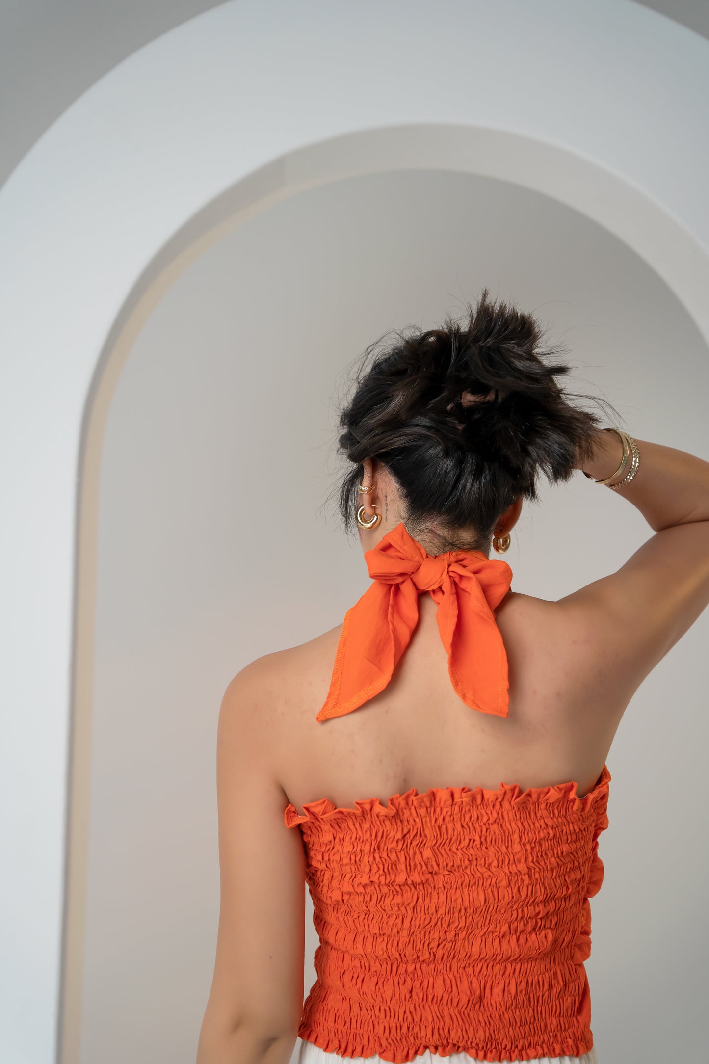 Crossed-neck Linen Top Orange