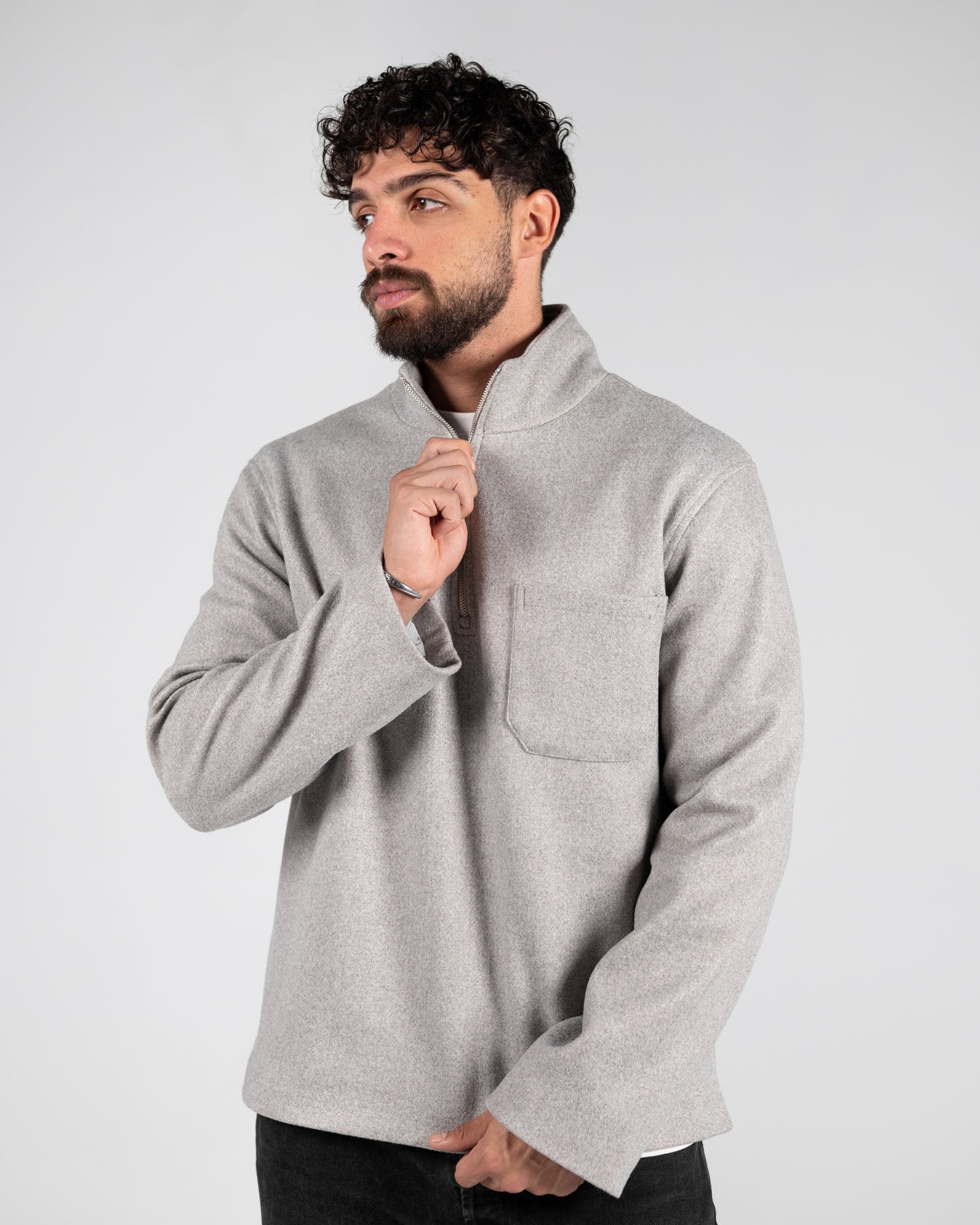 Wool Quarter Zipper Sweater Grey