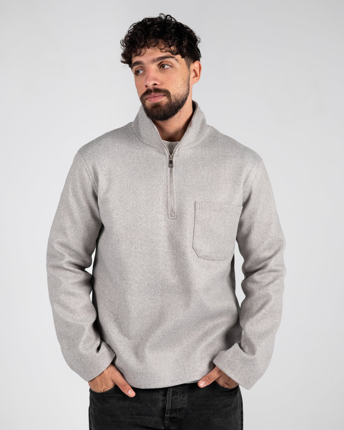 Wool Quarter Zipper Sweater Grey