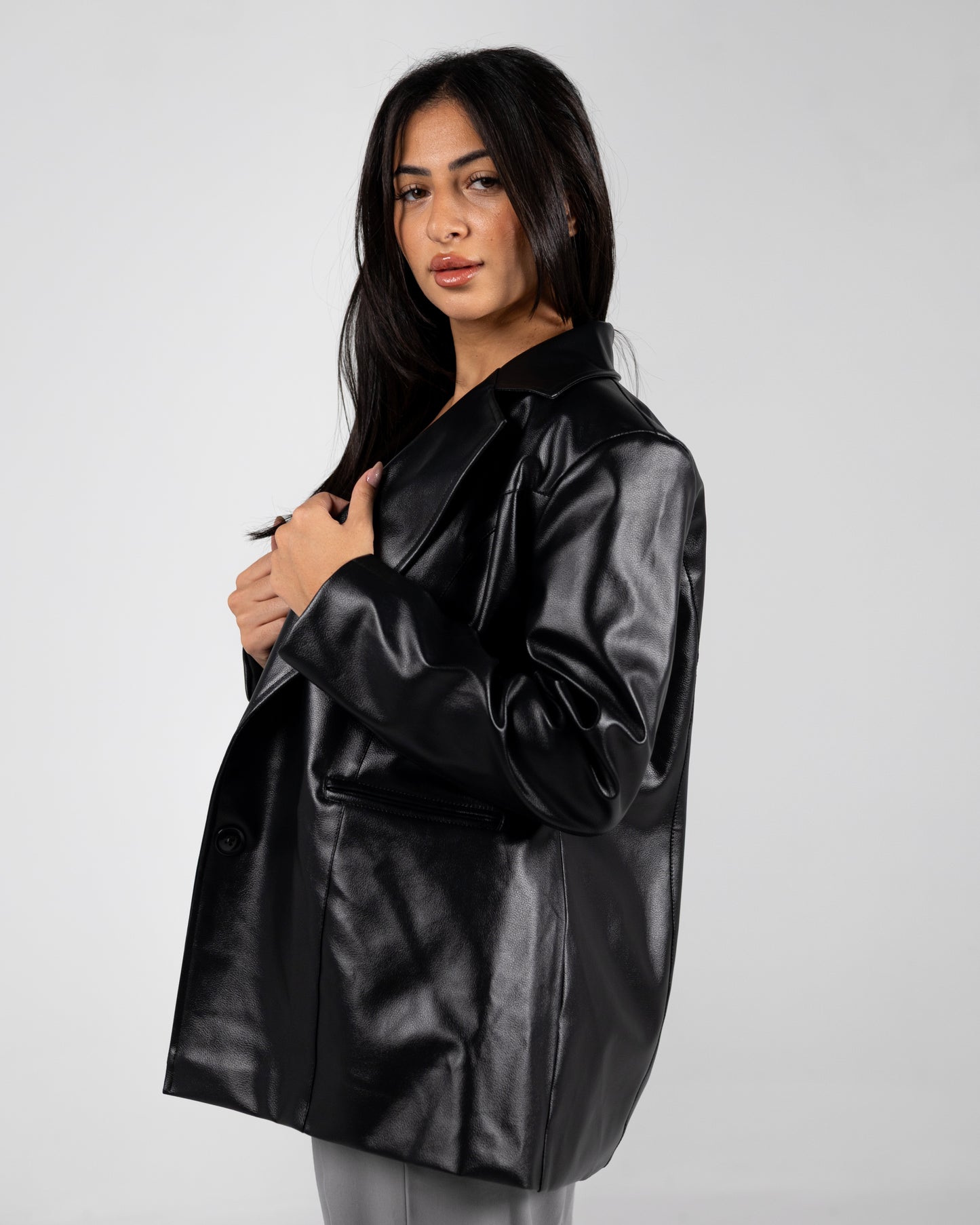 Oversized Faux Leather Blazer Black