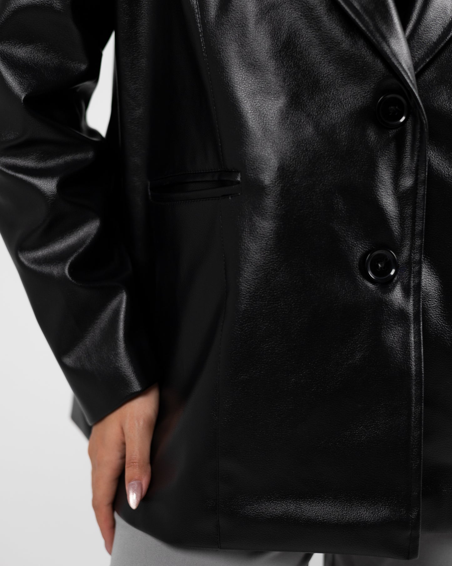 Oversized Faux Leather Blazer Black