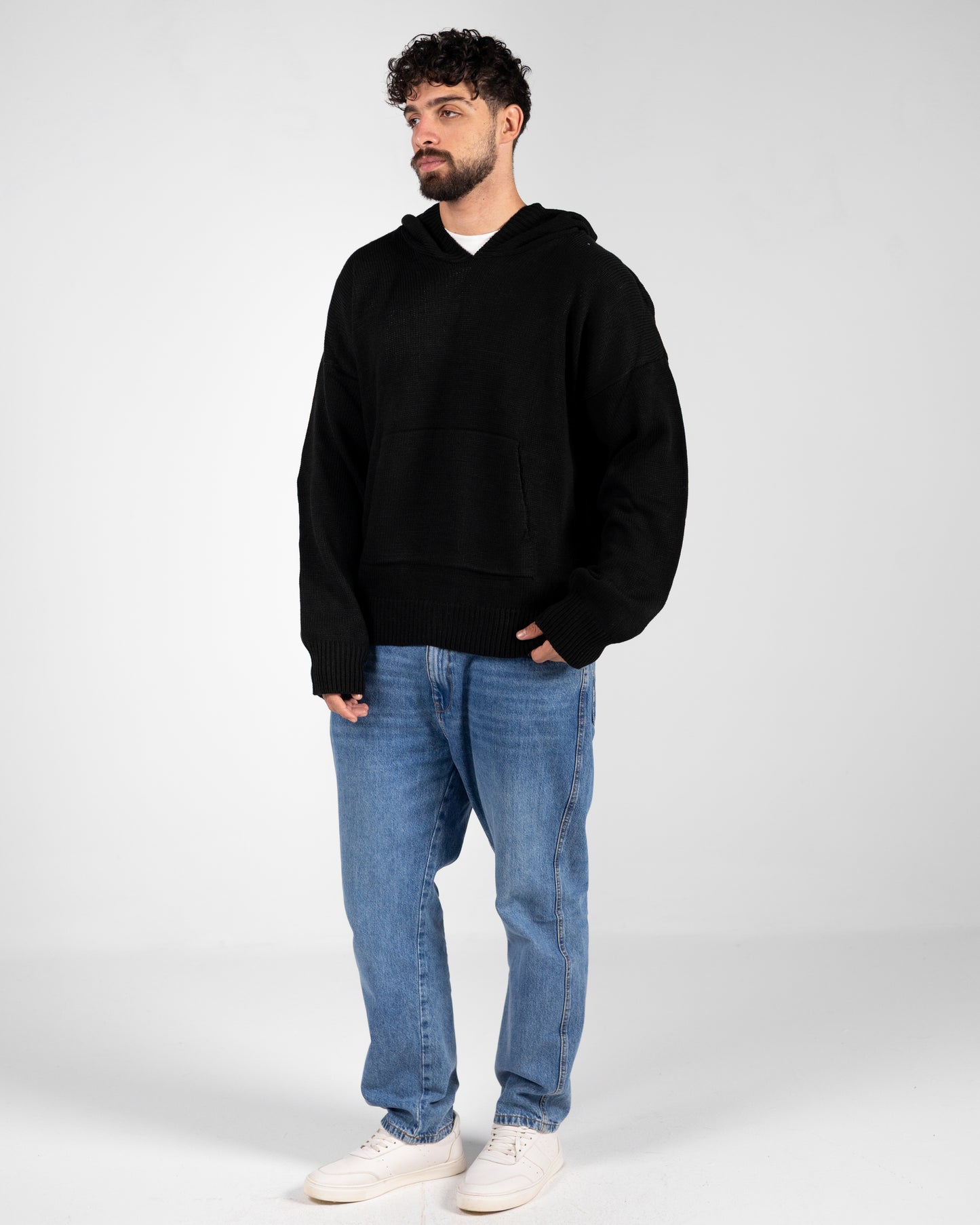 Black Knitted Oversized Hoodie
