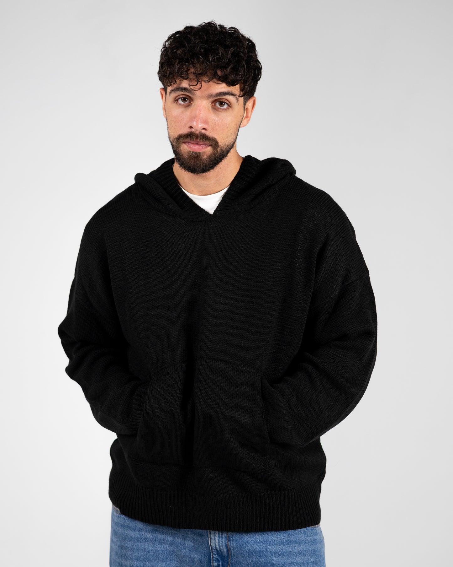 Black Knitted Oversized Hoodie