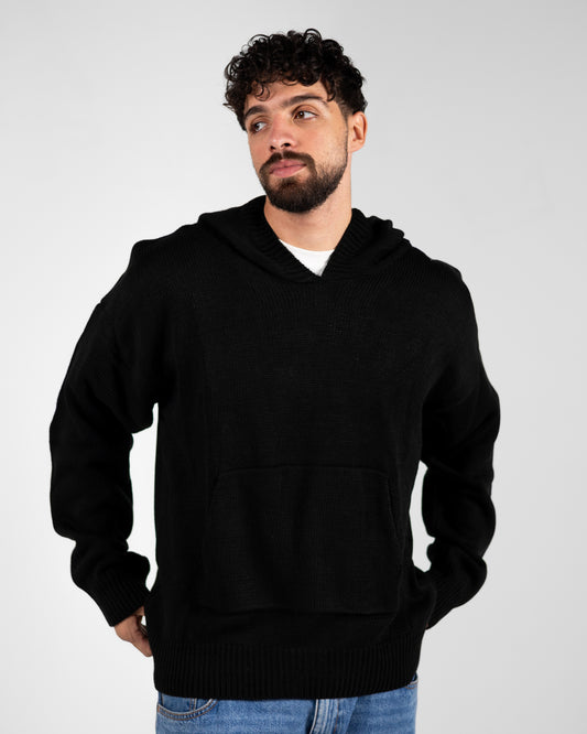 Black Knitted Oversized Hoodie