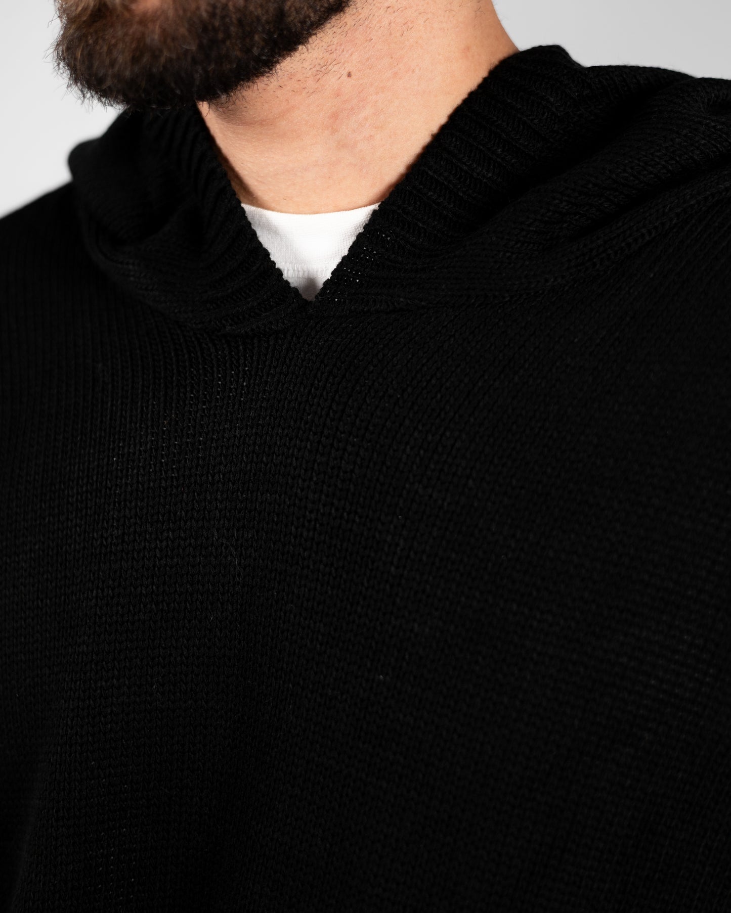 Black Knitted Oversized Hoodie