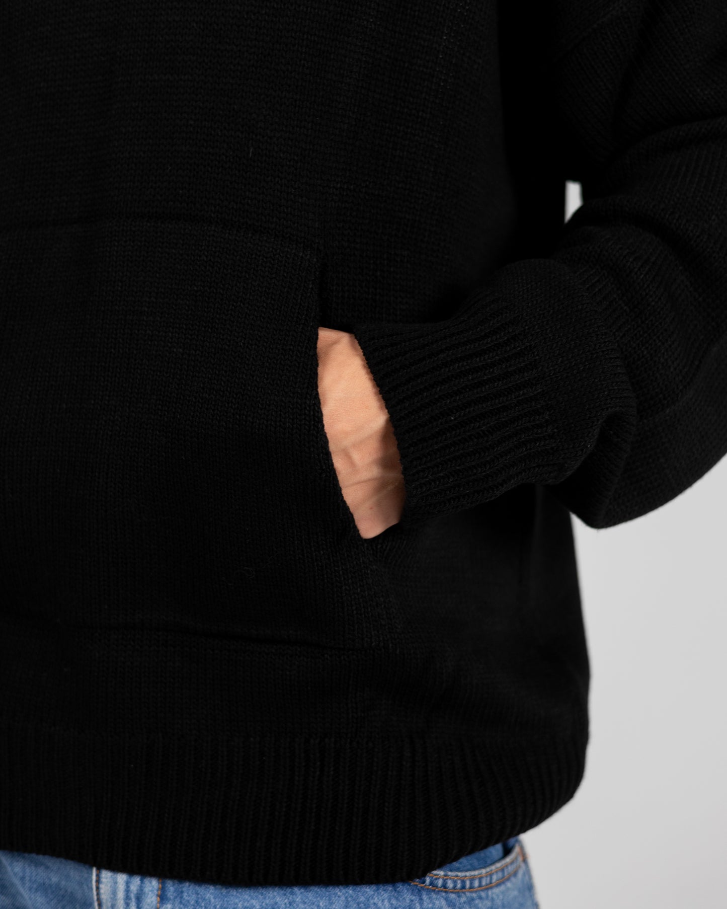 Black Knitted Oversized Hoodie