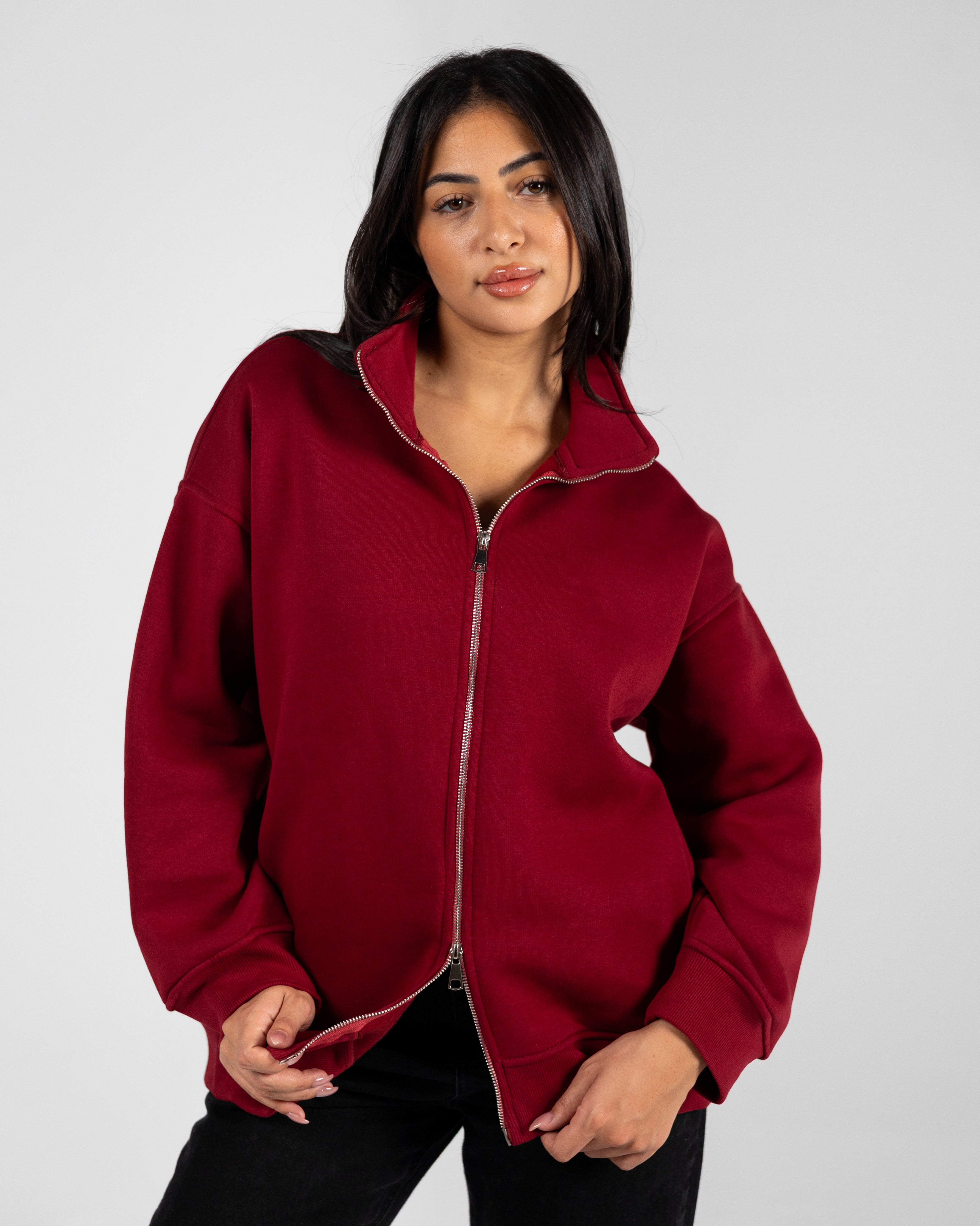 【BURGUNDY】Double zip hoodie Double Zipper Jacket Burgundy – V Y C