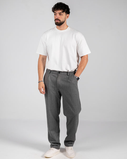 Stripped Tailored Pants Grey Straight Fit