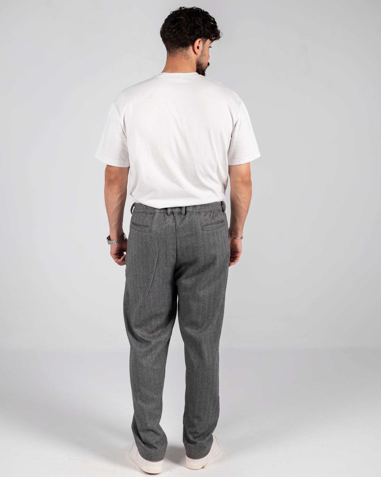 Stripped Tailored Pants Grey Straight Fit