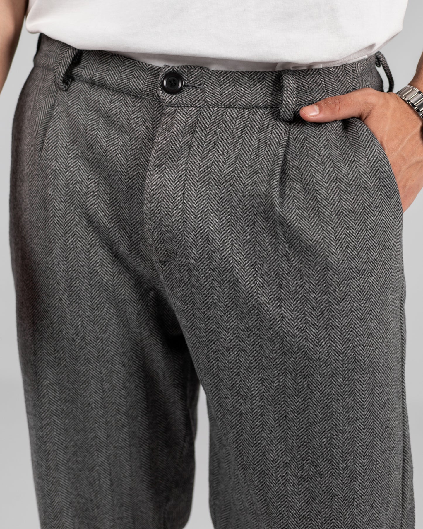 Stripped Tailored Pants Grey Straight Fit