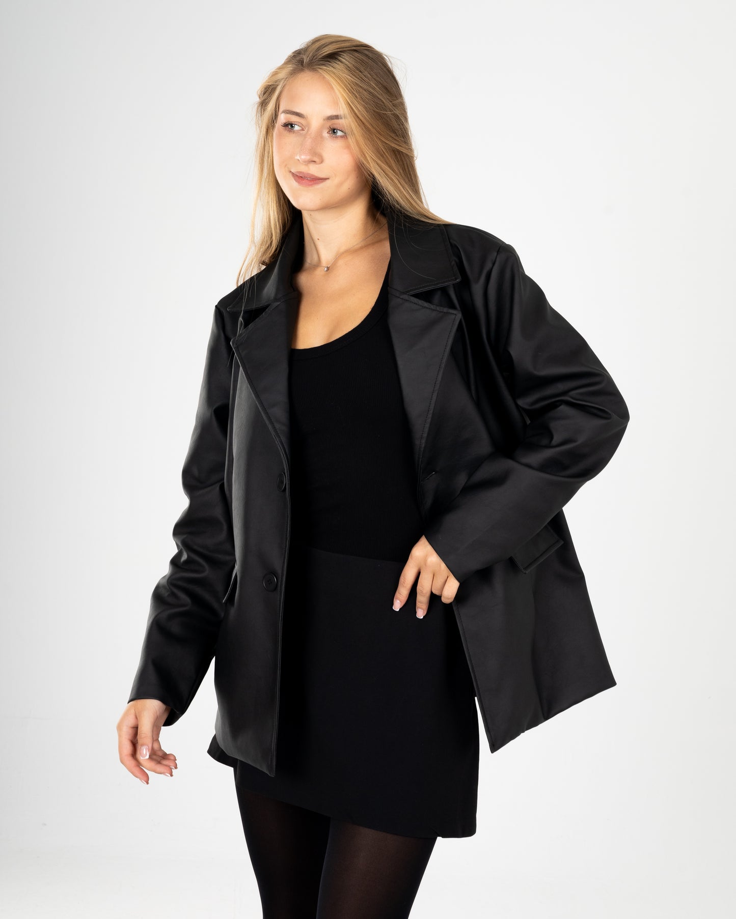 Black Leather Blazer Jacket