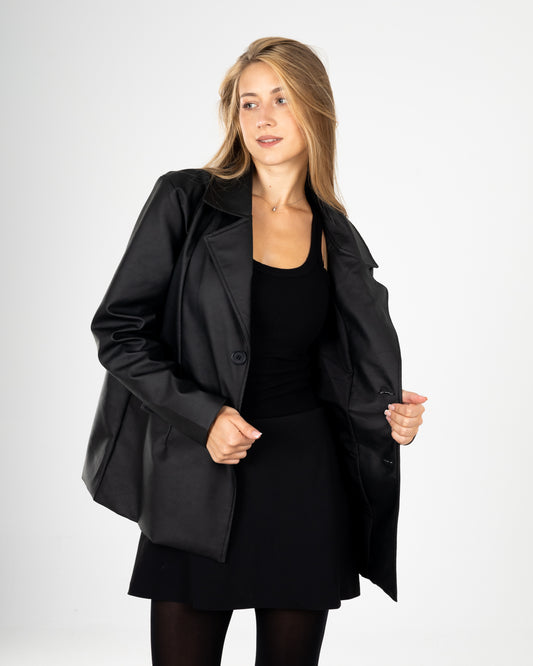 Black Leather Blazer Jacket