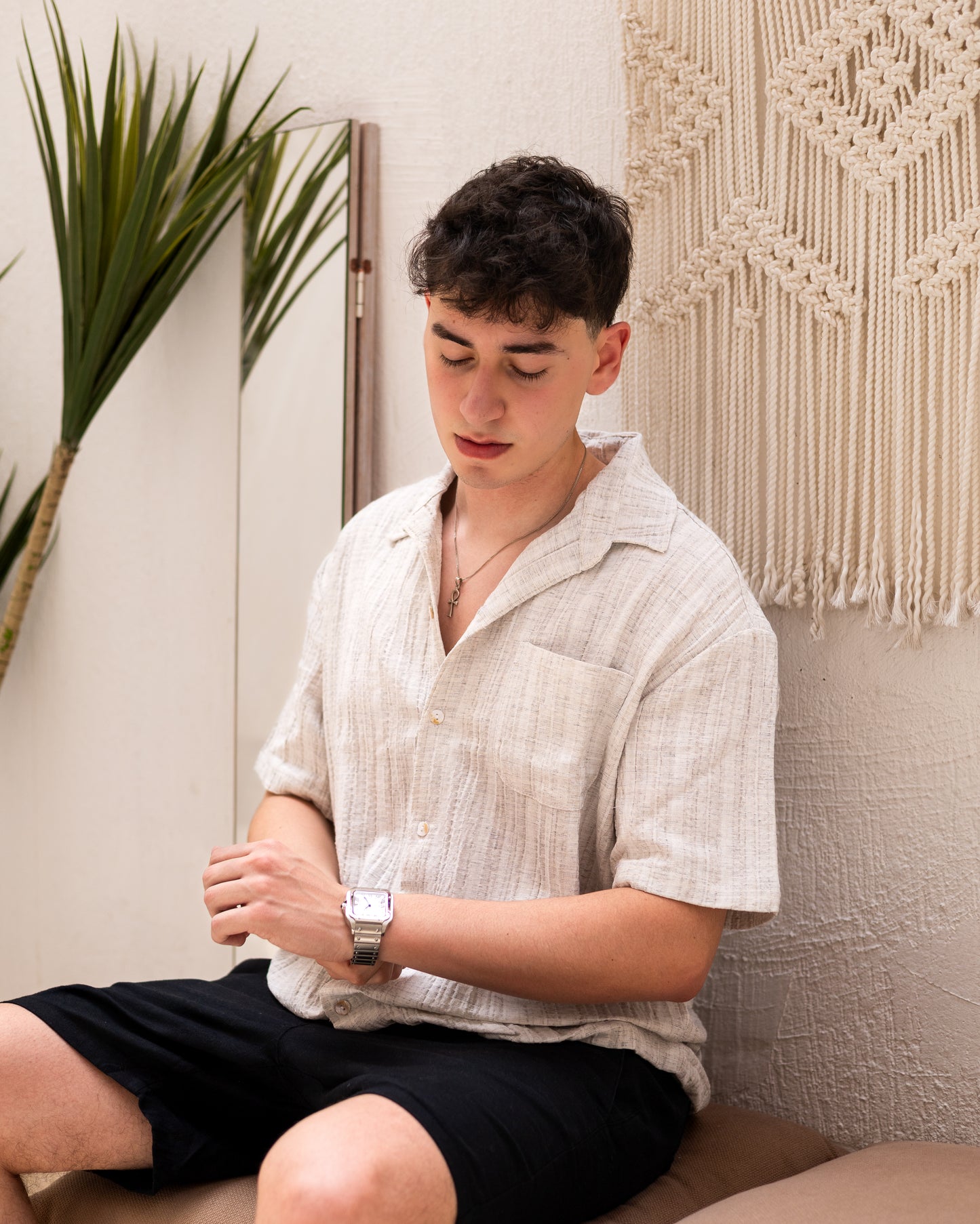 Textured Short Sleeve Linen Shirt Original