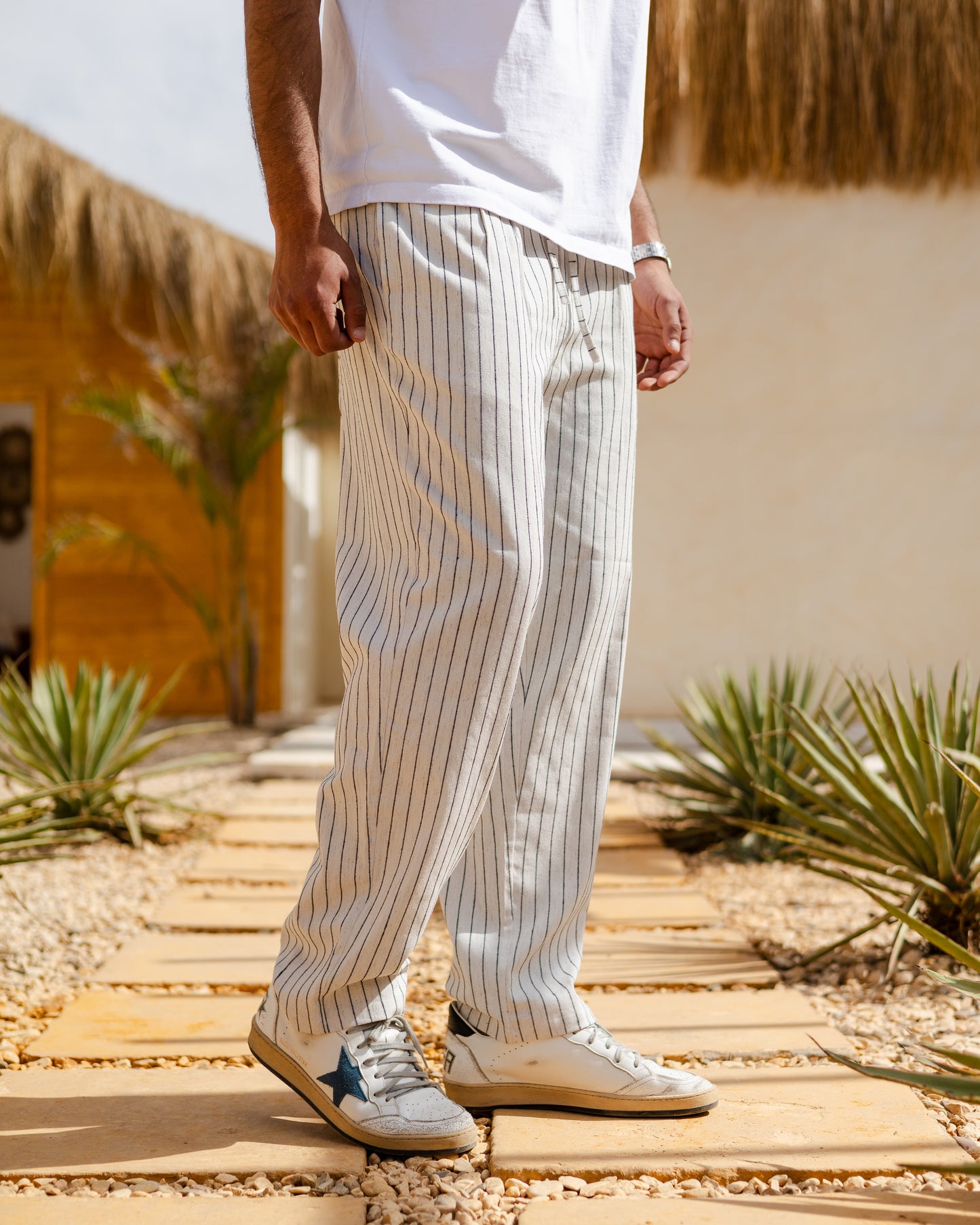 Black Striped Linen Pants