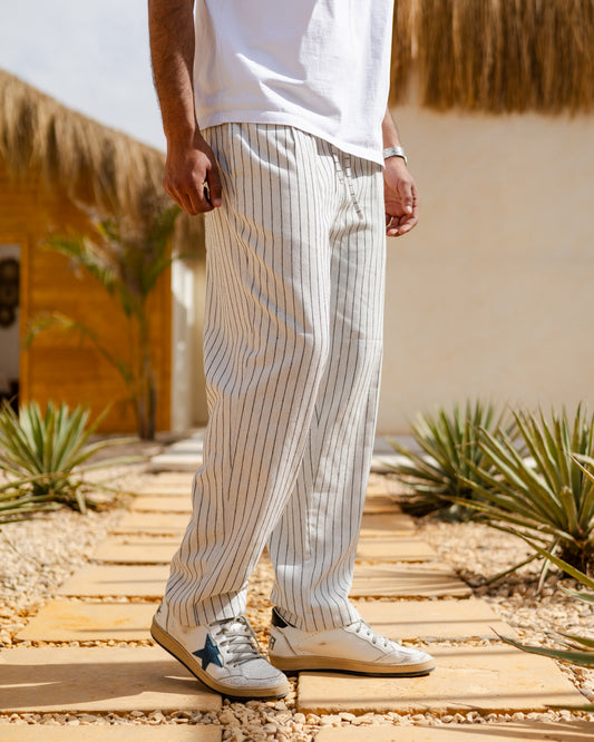 Black Striped Linen Pants