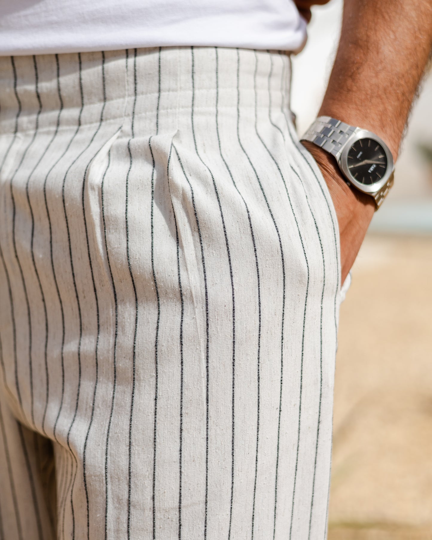 Black Striped Linen Pants