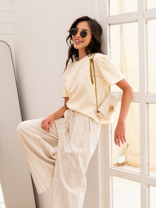 Shiny Stripes Linen Pants Wide Leg