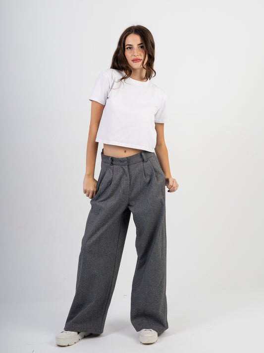 Adjustable Waist Wide Leg Wool Pants