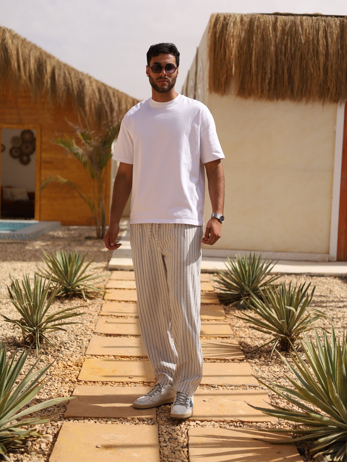 Black Striped Linen Pants