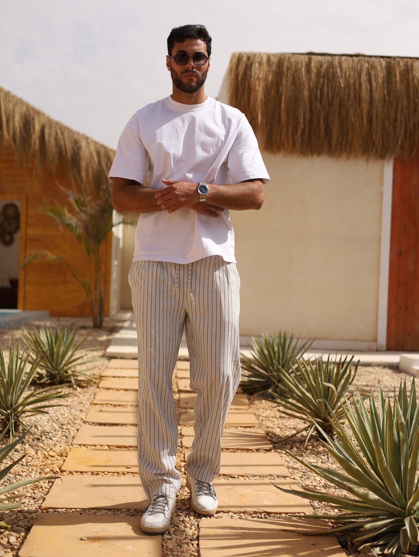 Black Striped Linen Pants
