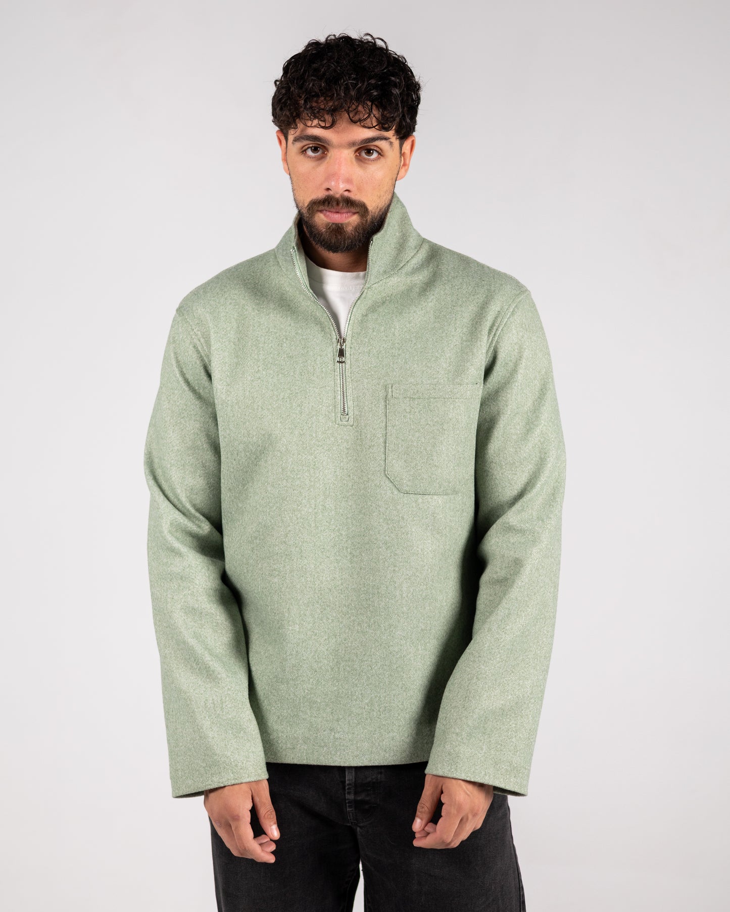 Wool Quarter Zipper Sweater Sage Green