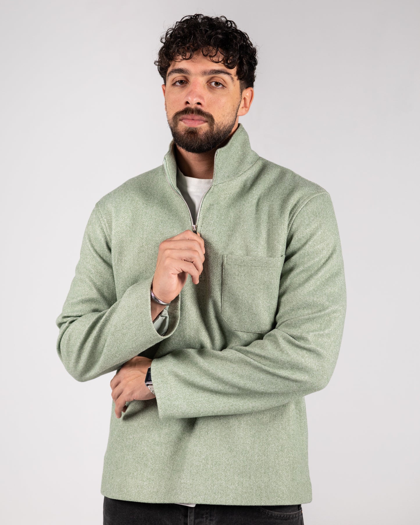 Wool Quarter Zipper Sweater Sage Green