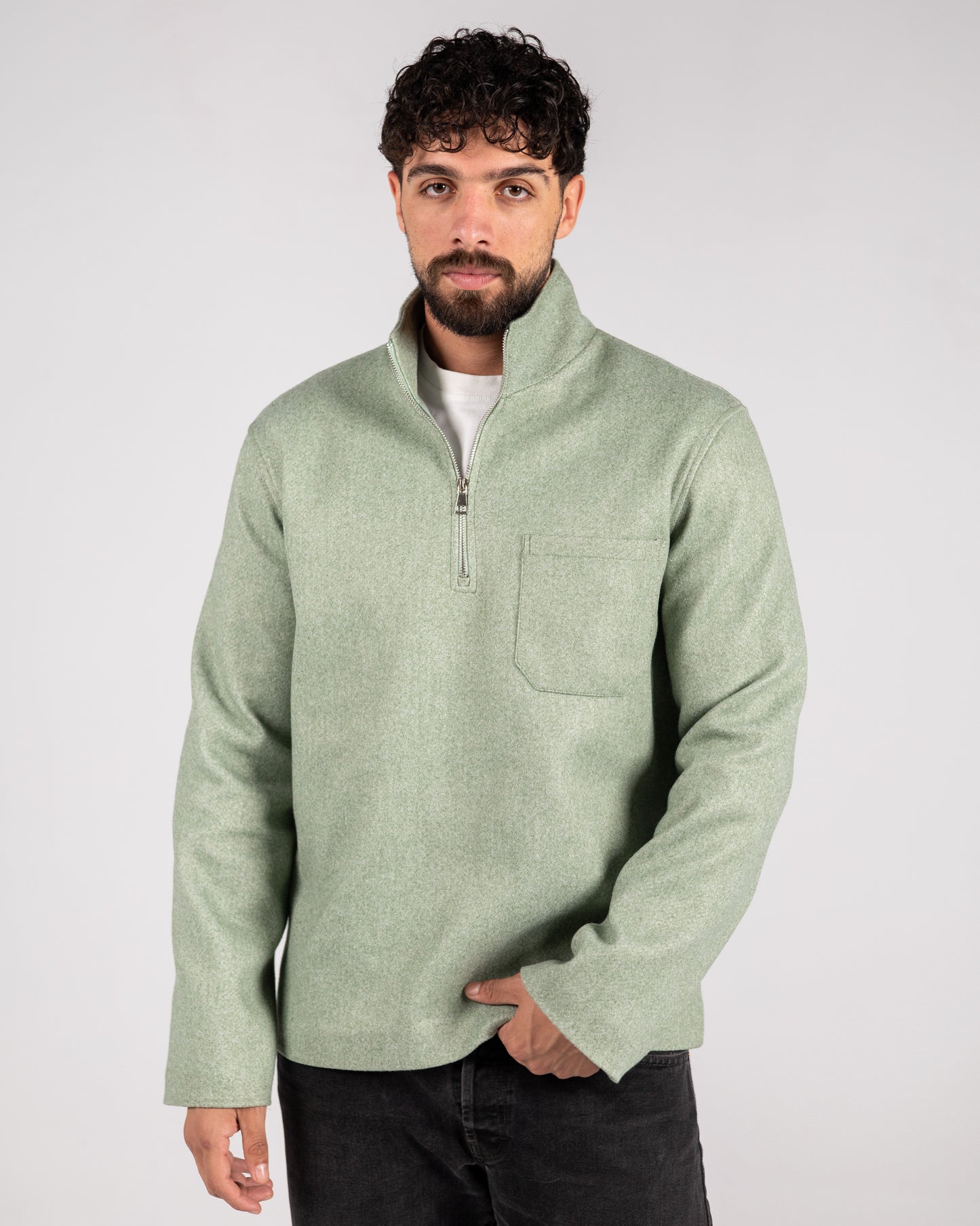 Wool Quarter Zipper Sweater Sage Green