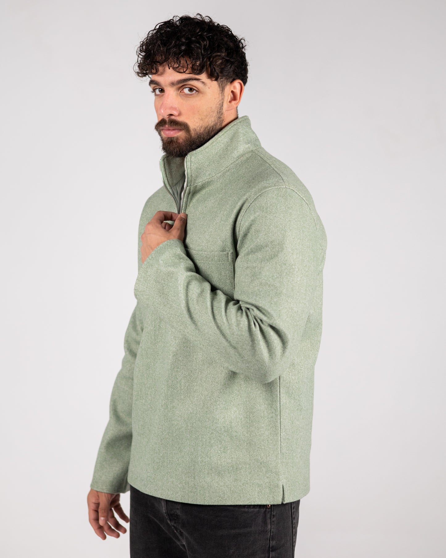 Wool Quarter Zipper Sweater Sage Green