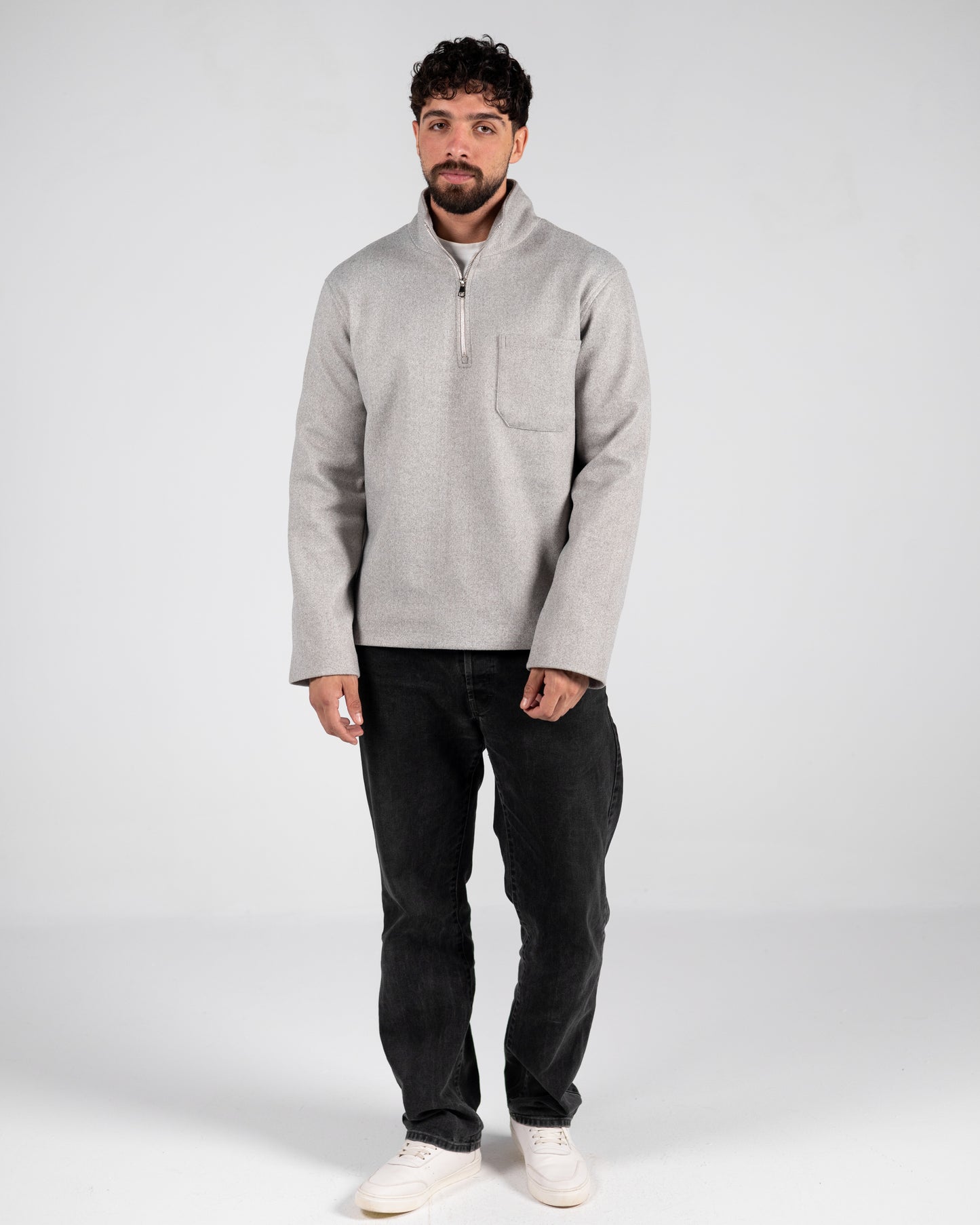 Wool Quarter Zipper Sweater Grey