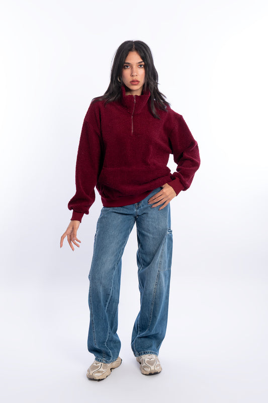 Burgundy Teddy Fur Jacket