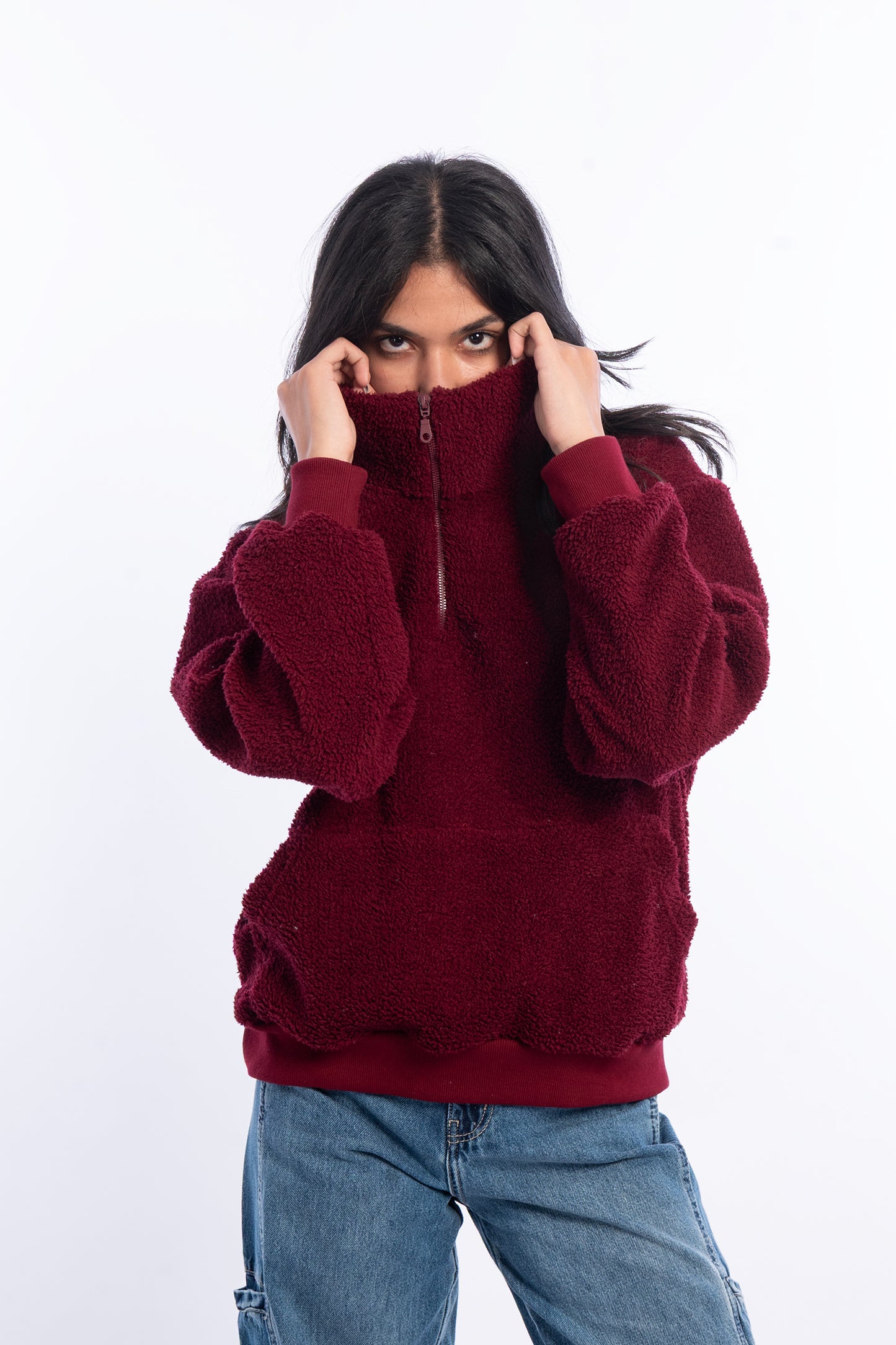 Burgundy Teddy Fur Jacket