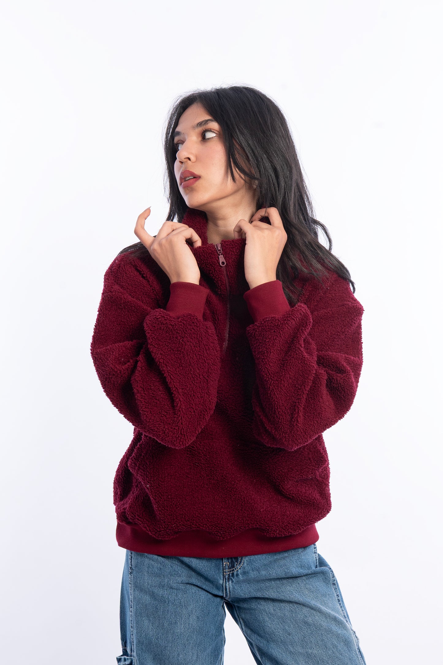 Burgundy Teddy Fur Jacket