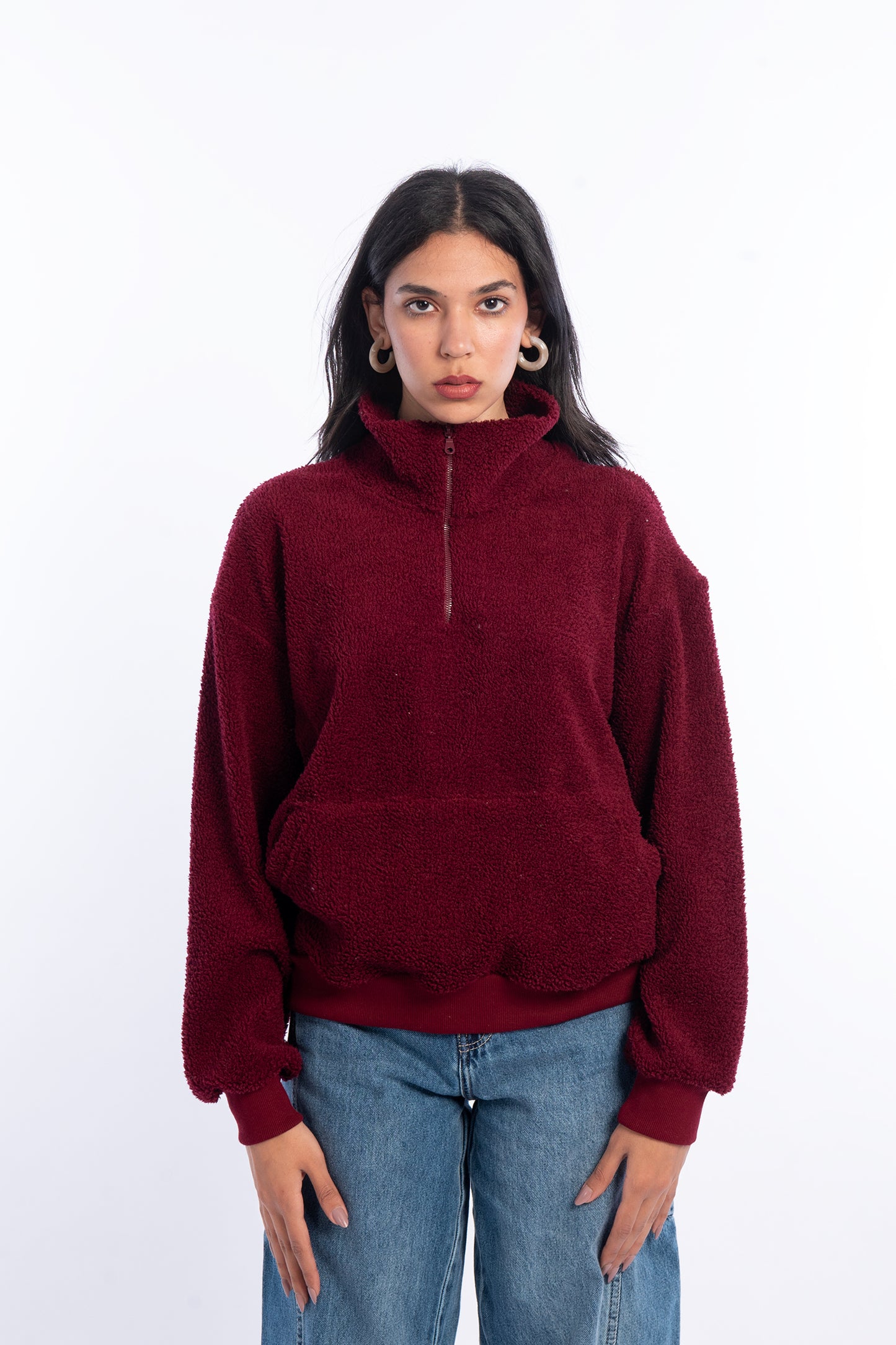 Burgundy Teddy Fur Jacket